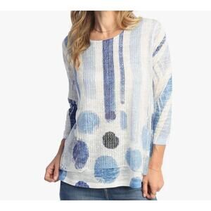 Jess & Jane Windmill Boucle Mesh Tunic Top with Burn-Out Lining Blue Sz 2X Artsy